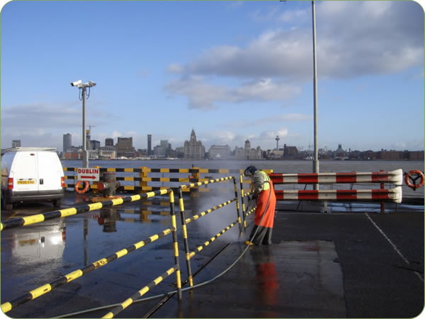 Water jetting and removing non-skid surface at 12 Keys in Liverpool