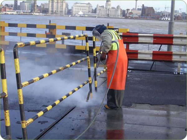 Water jetting and removing non-skid surface at 12 Keys in Liverpool