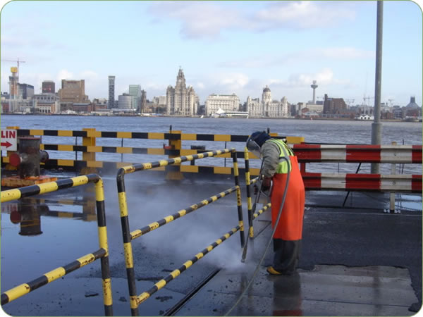 Water jetting and removing non-skid surface at 12 Keys in Liverpool